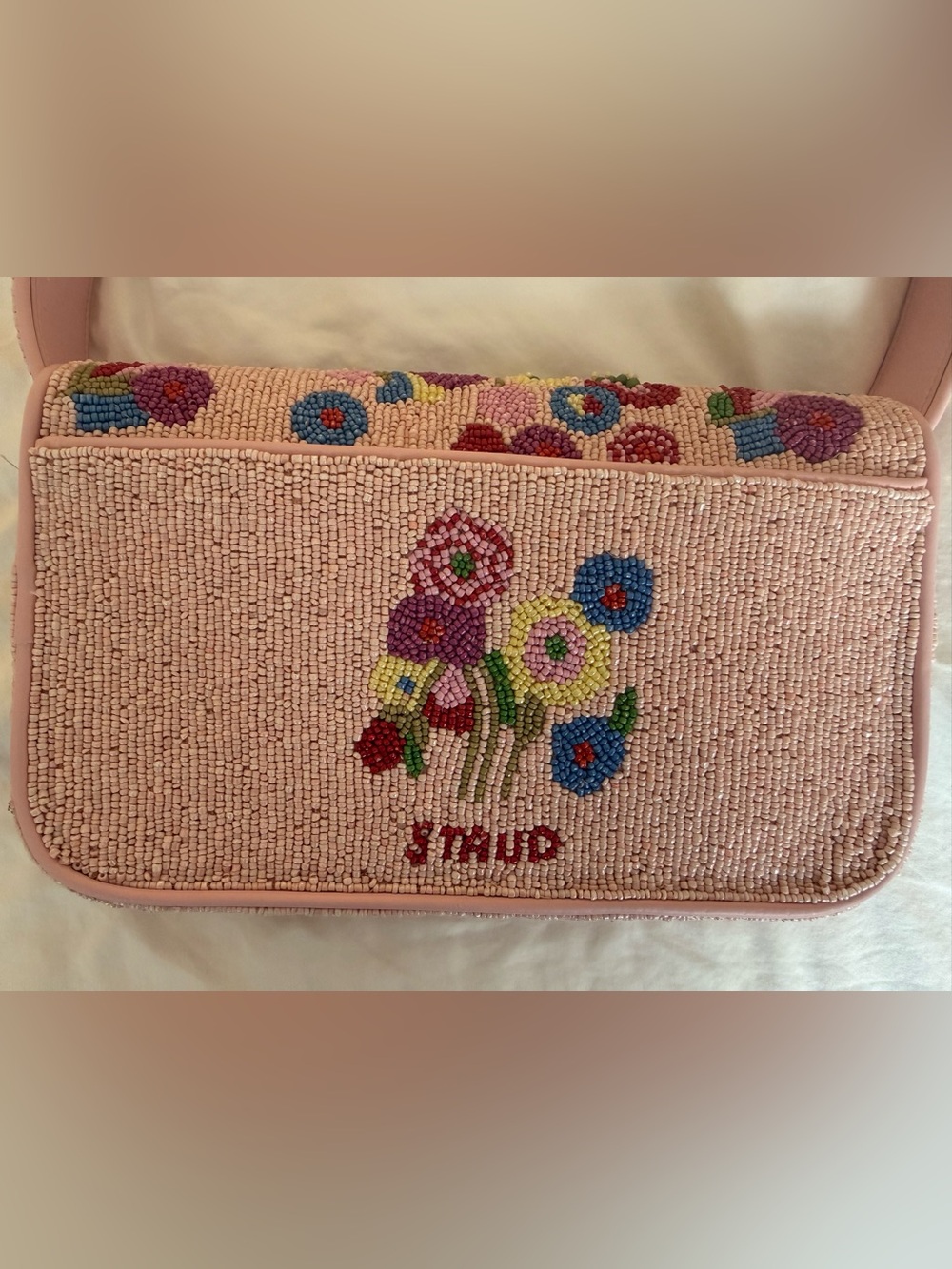 STAUD Tommy Pink Floral Beaded Shoulder Bag - Picture 5 of 11